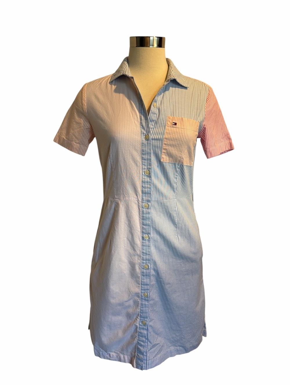 Tommy Hilfiger Pink & Blue Multistripe Oxford Shirtdress - Picture 4 of 9